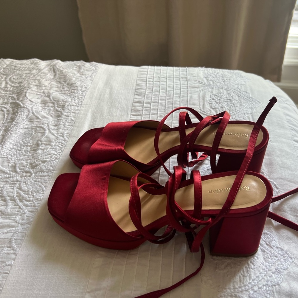 Reformation red satin lace up heels